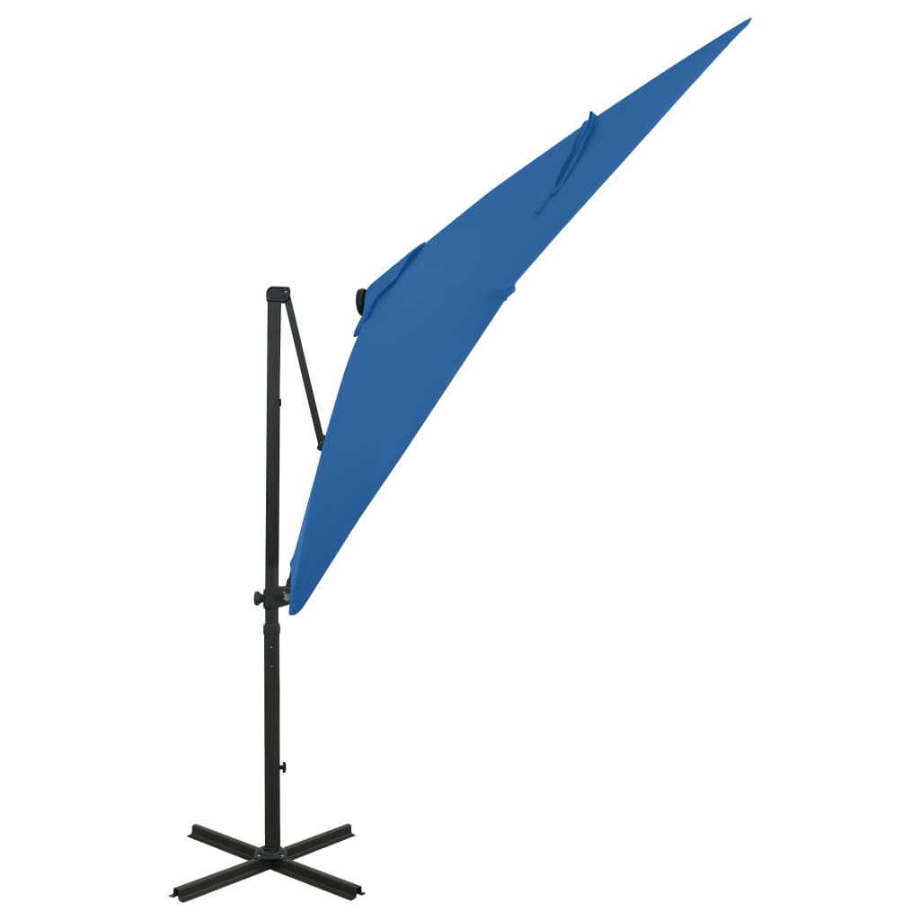 Cantilever Garden Parasol with Pole and LED Lights Azure Blue 250 cm