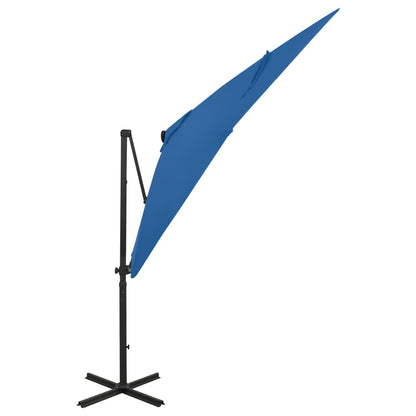 Cantilever Garden Parasol with Pole and LED Lights Azure Blue 250 cm