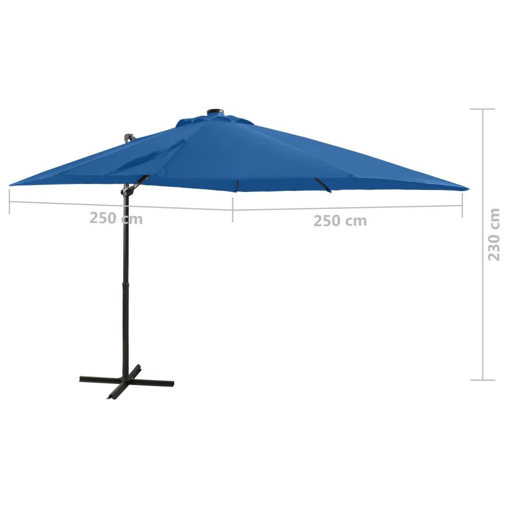 Cantilever Garden Parasol with Pole and LED Lights Azure Blue 250 cm