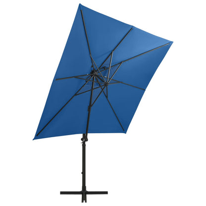 Cantilever Garden Parasol with Pole and LED Lights Azure Blue 250 cm