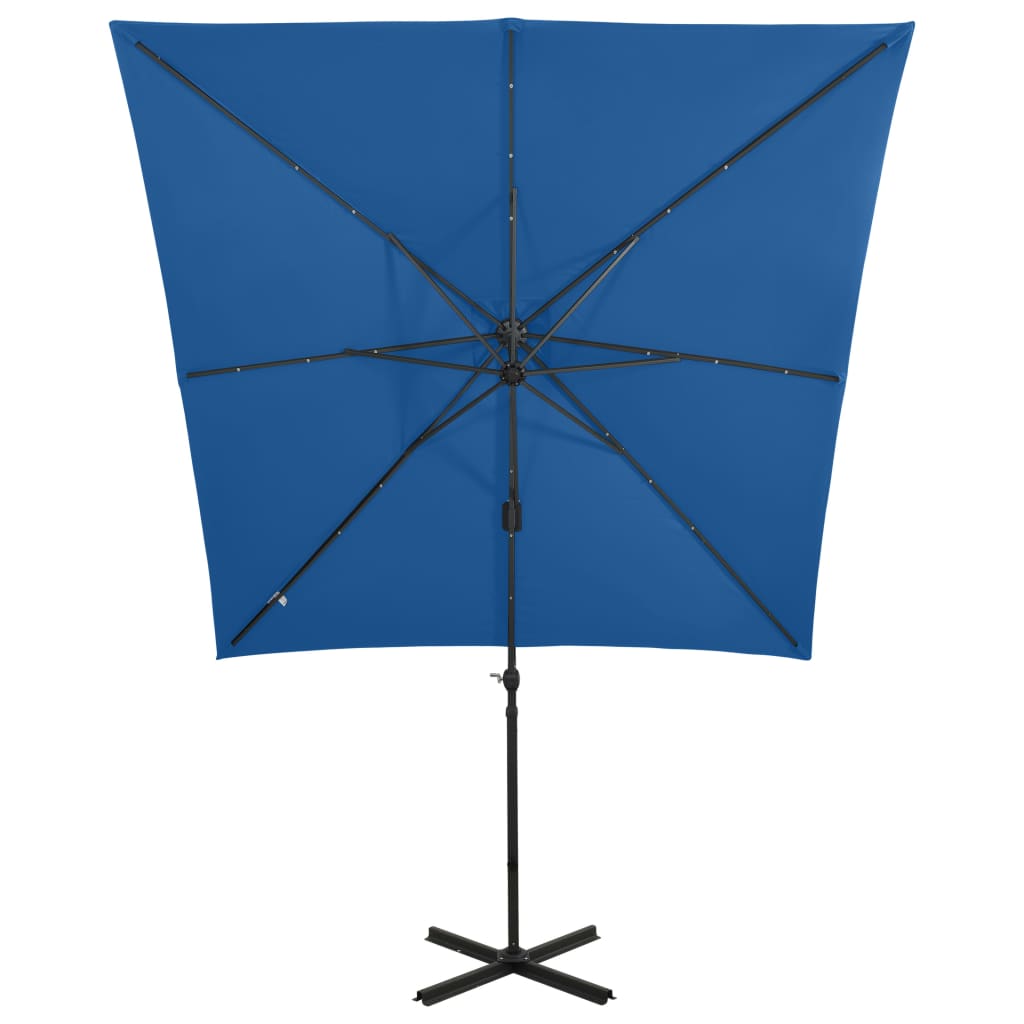 Cantilever Garden Parasol with Pole and LED Lights Azure Blue 250 cm