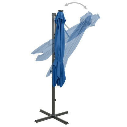 Cantilever Garden Parasol with Pole and LED Lights Azure Blue 250 cm