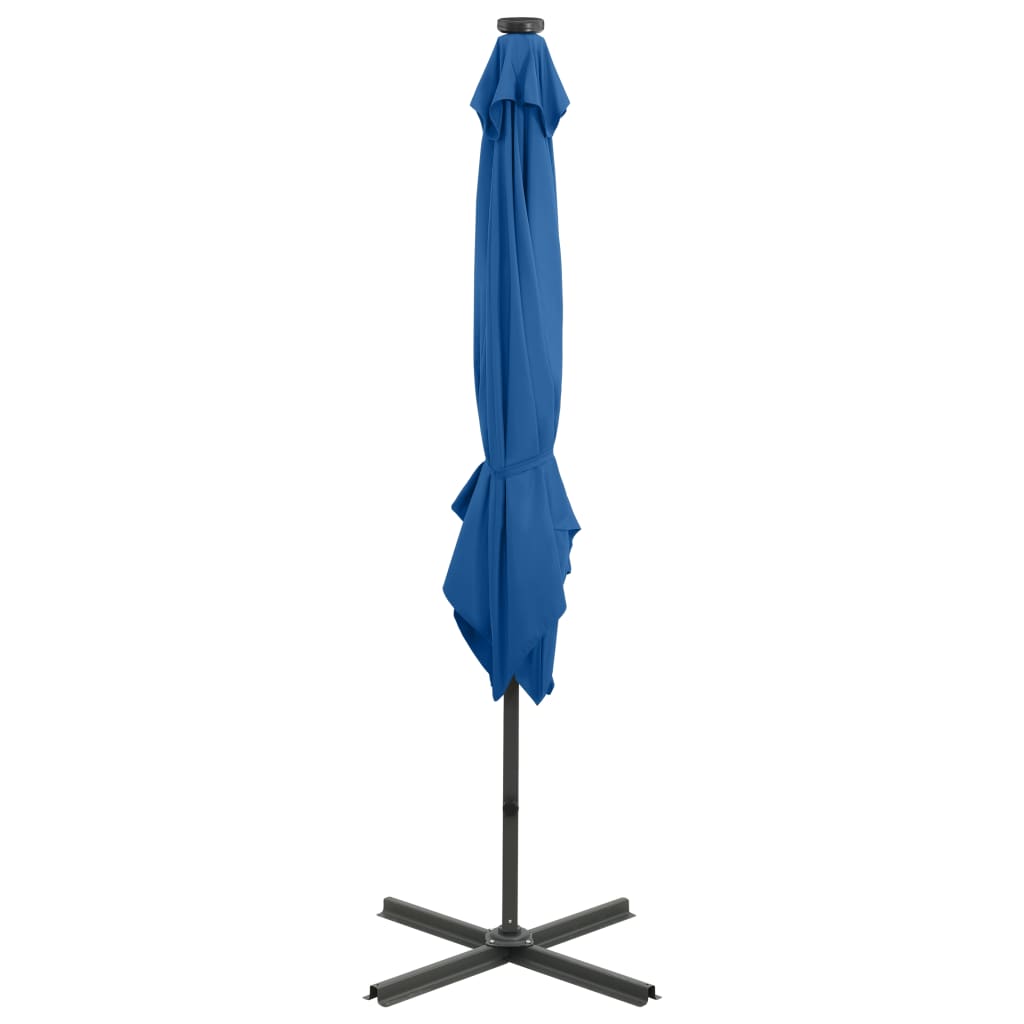 Cantilever Garden Parasol with Pole and LED Lights Azure Blue 250 cm