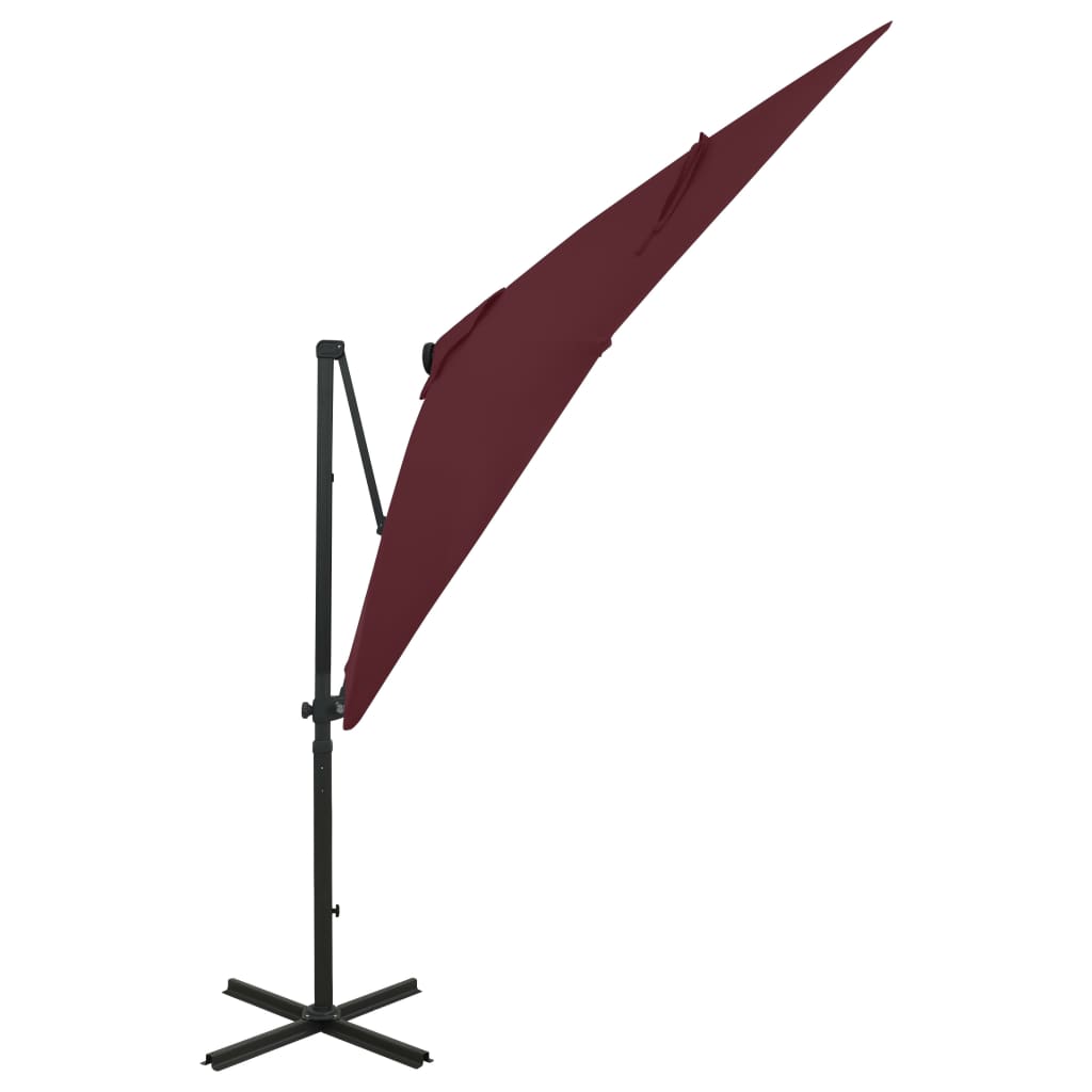 Cantilever Garden Parasol with Pole and LED Lights Bordeaux Red 250 cm