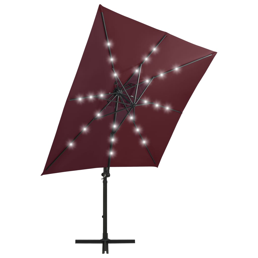 Cantilever Garden Parasol with Pole and LED Lights Bordeaux Red 250 cm