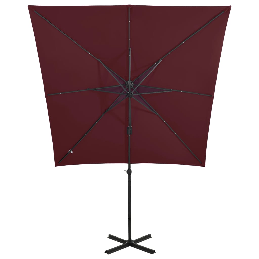 Cantilever Garden Parasol with Pole and LED Lights Bordeaux Red 250 cm