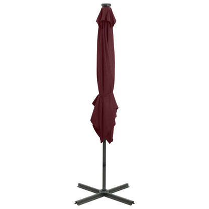 Cantilever Garden Parasol with Pole and LED Lights Bordeaux Red 250 cm