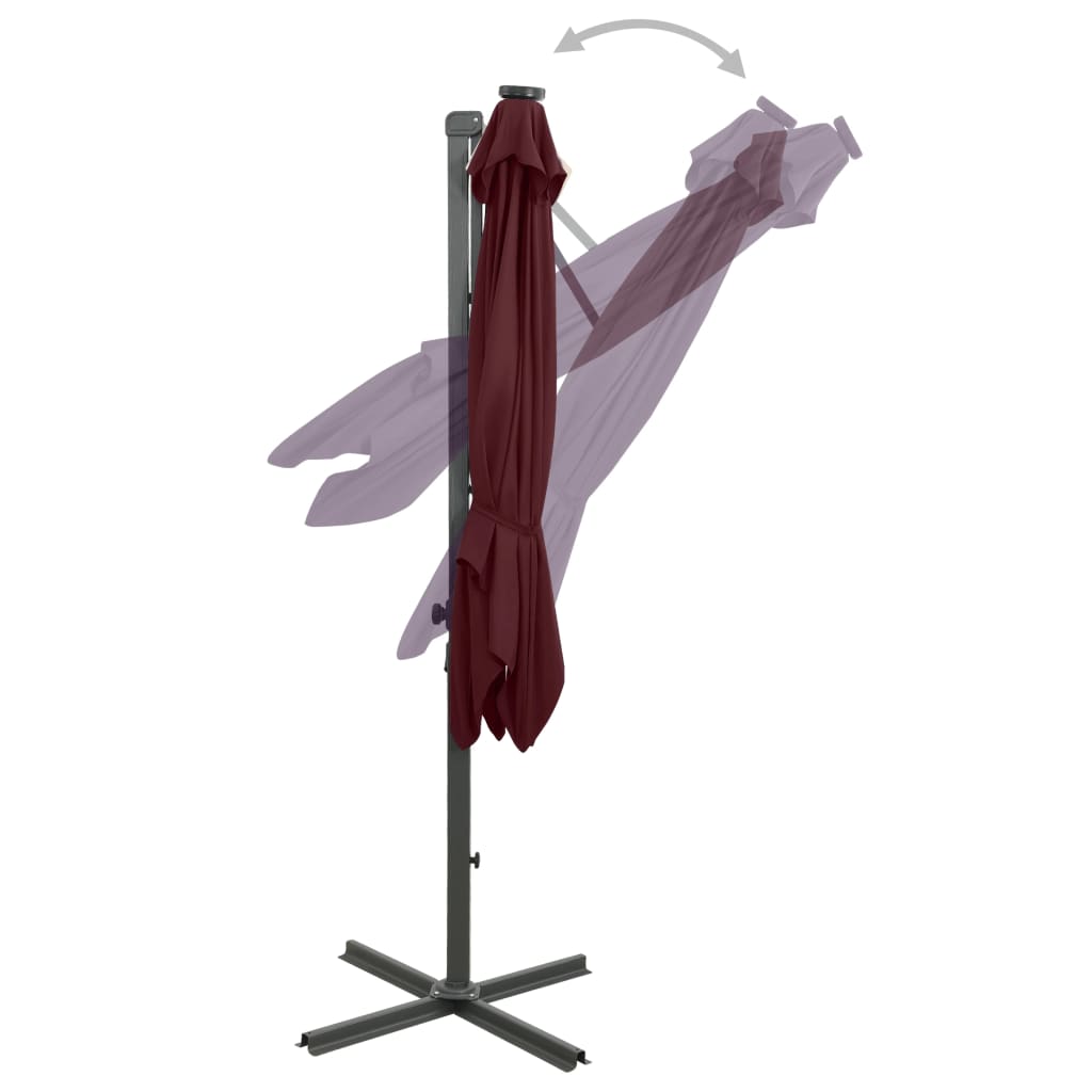 Cantilever Garden Parasol with Pole and LED Lights Bordeaux Red 250 cm