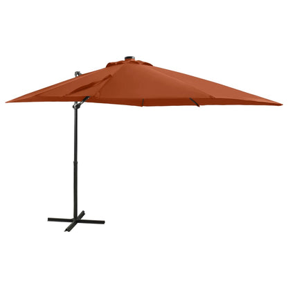 Cantilever Garden Parasol with Pole and LED Lights Terracotta 250 cm