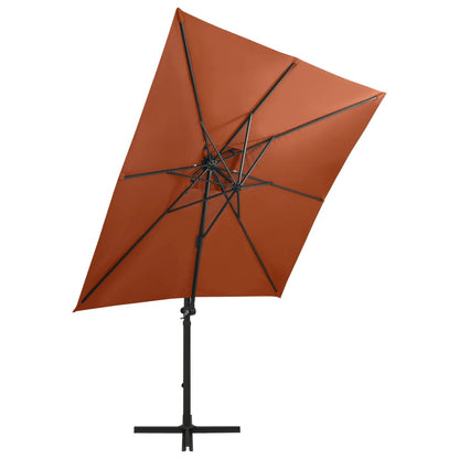 Cantilever Garden Parasol with Pole and LED Lights Terracotta 250 cm