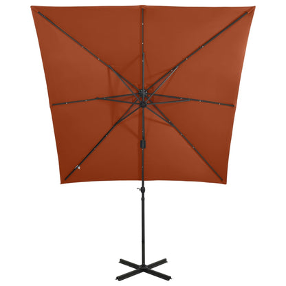 Cantilever Garden Parasol with Pole and LED Lights Terracotta 250 cm