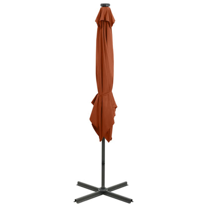 Cantilever Garden Parasol with Pole and LED Lights Terracotta 250 cm