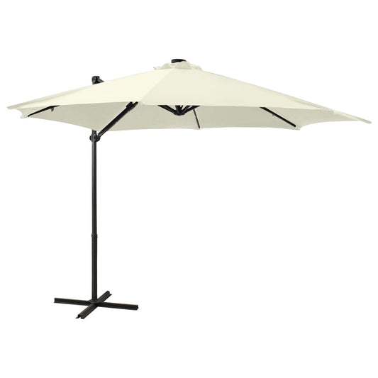 Cantilever Garden Parasol with Pole and LED Lights Sand 300 cm