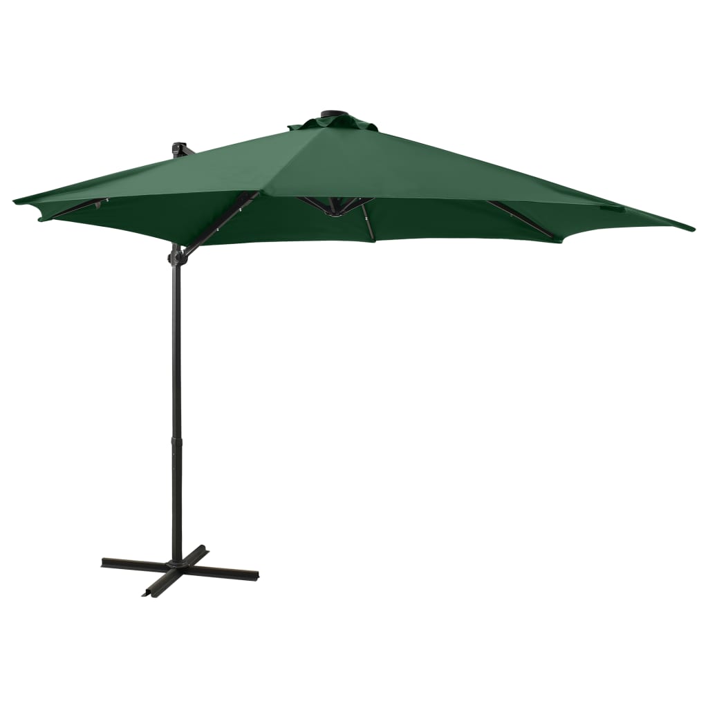 Cantilever Garden Parasol with Pole and LED Lights Green 300 cm