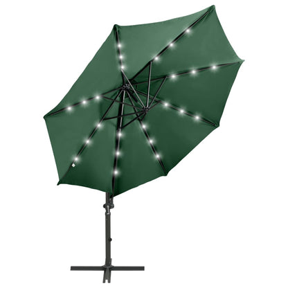 Cantilever Garden Parasol with Pole and LED Lights Green 300 cm