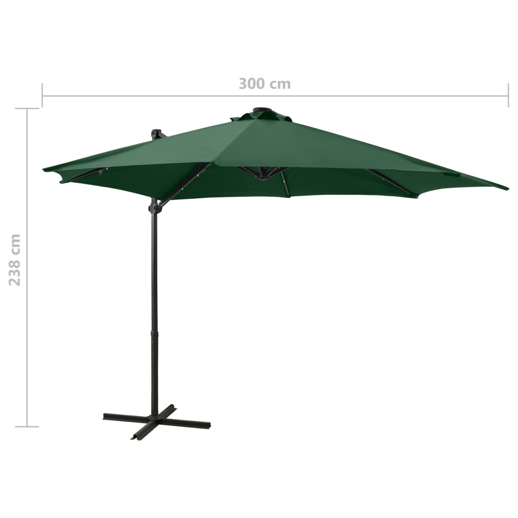 Cantilever Garden Parasol with Pole and LED Lights Green 300 cm