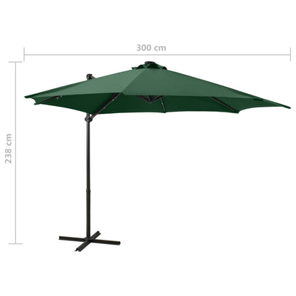 Cantilever Garden Parasol with Pole and LED Lights Green 300 cm