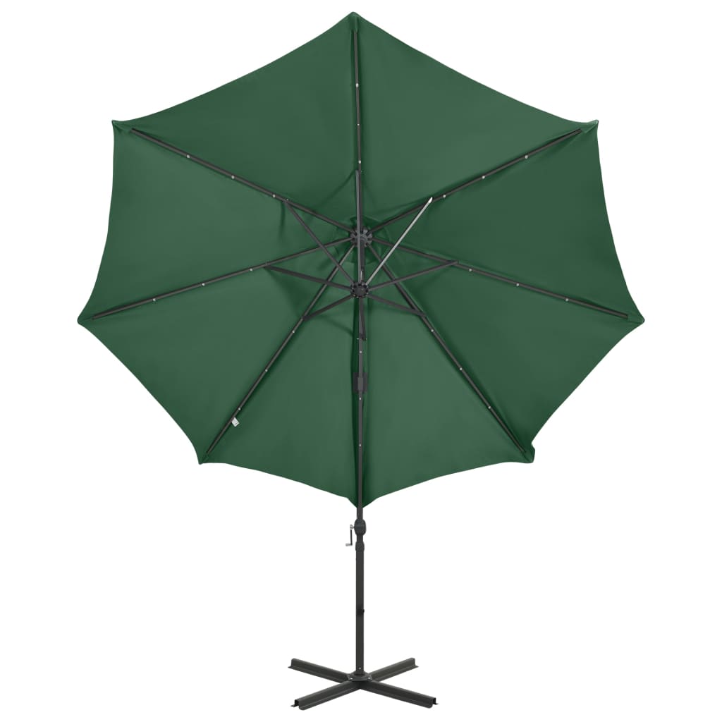 Cantilever Garden Parasol with Pole and LED Lights Green 300 cm