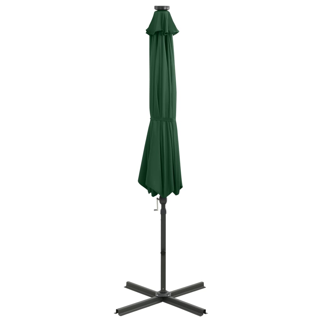 Cantilever Garden Parasol with Pole and LED Lights Green 300 cm