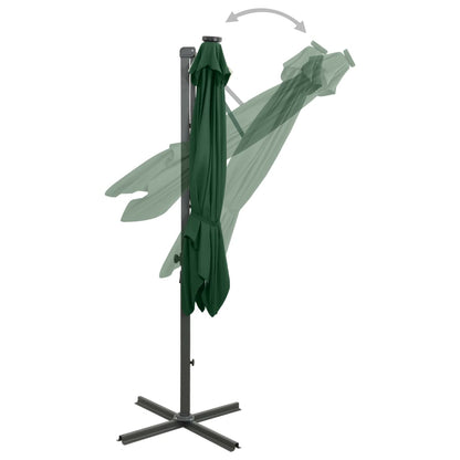 Cantilever Garden Parasol with Pole and LED Lights Green 300 cm