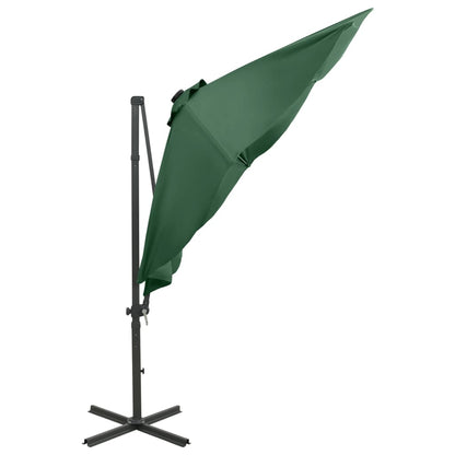 Cantilever Garden Parasol with Pole and LED Lights Green 300 cm