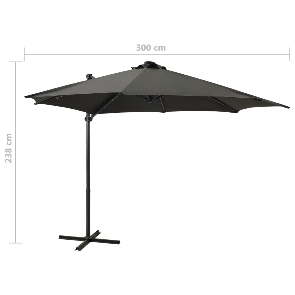 Cantilever Umbrella with Pole and LED Lights Anthracite 300 cm