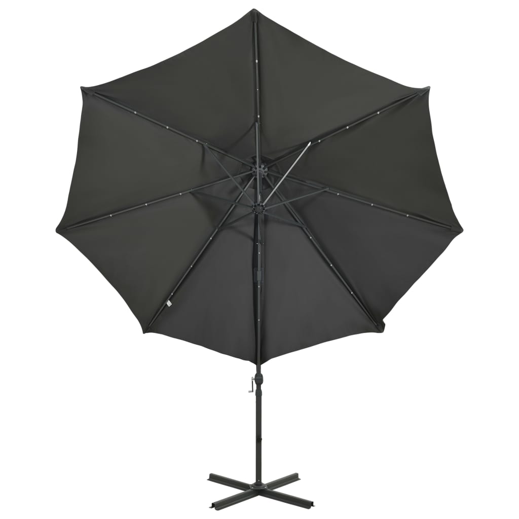 Cantilever Umbrella with Pole and LED Lights Anthracite 300 cm