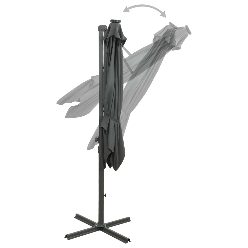 Cantilever Umbrella with Pole and LED Lights Anthracite 300 cm