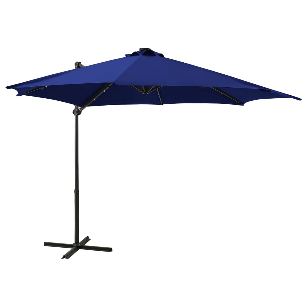 Cantilever Garden Parasol with Pole and LED Lights Azure Blue 300 cm