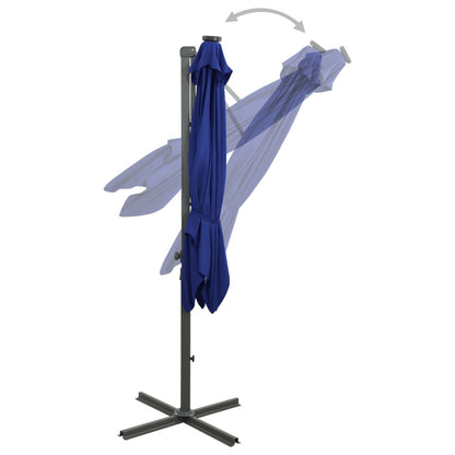 Cantilever Garden Parasol with Pole and LED Lights Azure Blue 300 cm