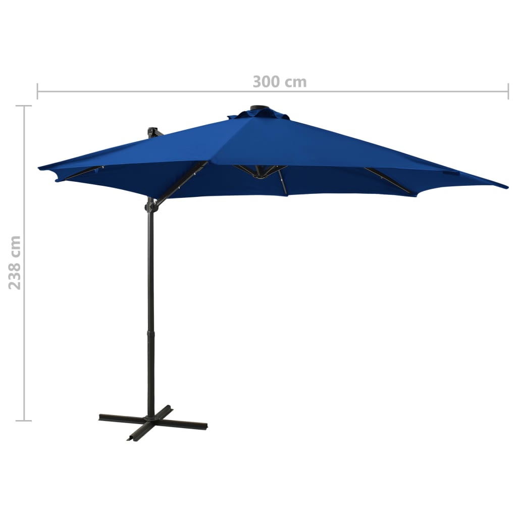 Cantilever Garden Parasol with Pole and LED Lights Azure Blue 300 cm