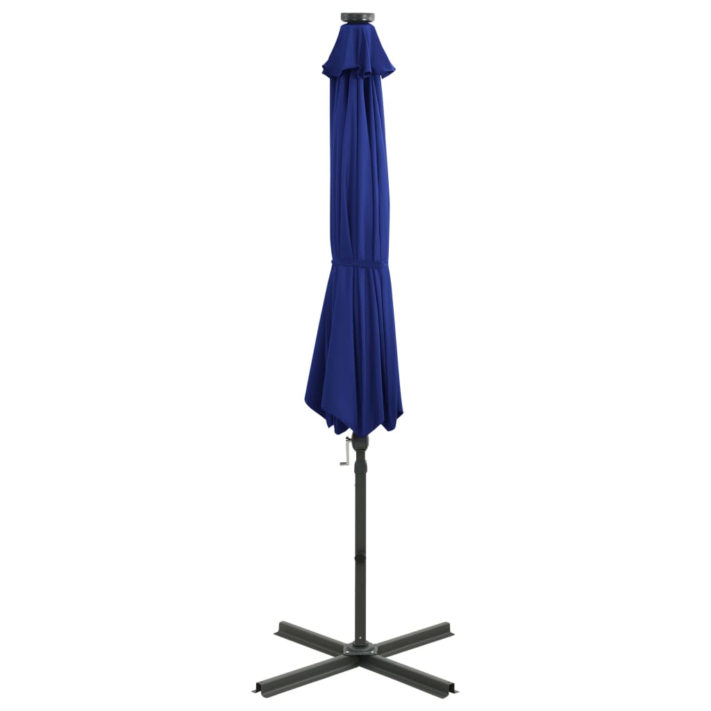 Cantilever Garden Parasol with Pole and LED Lights Azure Blue 300 cm