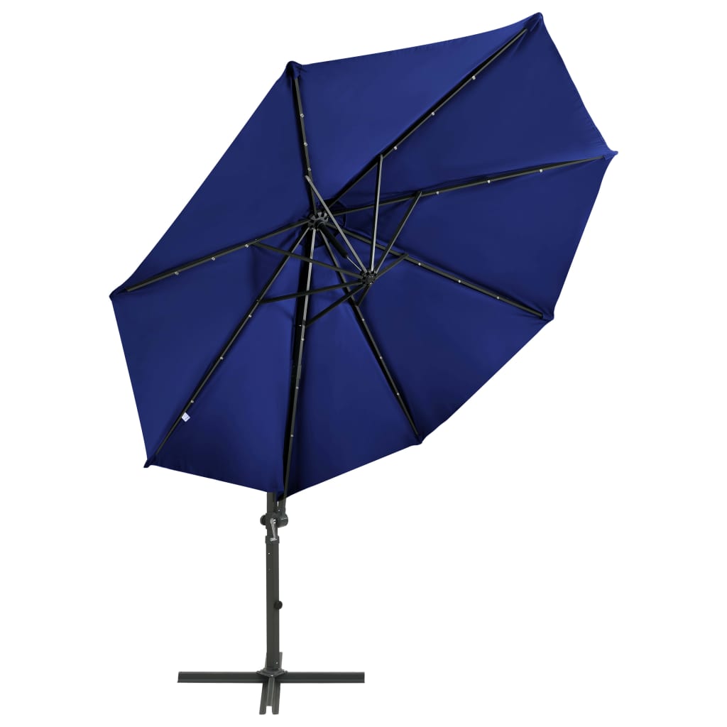 Cantilever Garden Parasol with Pole and LED Lights Azure Blue 300 cm