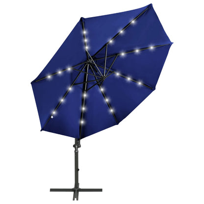 Cantilever Garden Parasol with Pole and LED Lights Azure Blue 300 cm