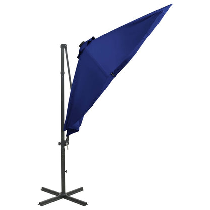 Cantilever Garden Parasol with Pole and LED Lights Azure Blue 300 cm