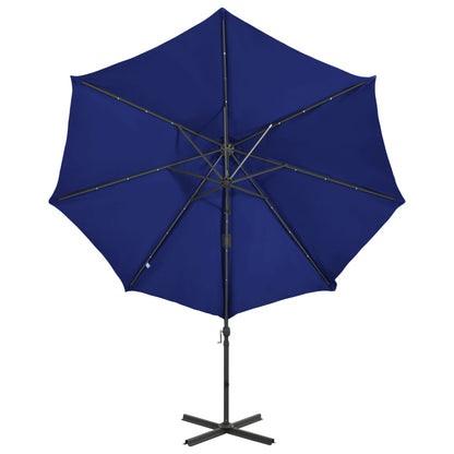 Cantilever Garden Parasol with Pole and LED Lights Azure Blue 300 cm