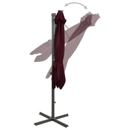 Cantilever Umbrella with Pole and LED Lights Bordeaux Red 300cm