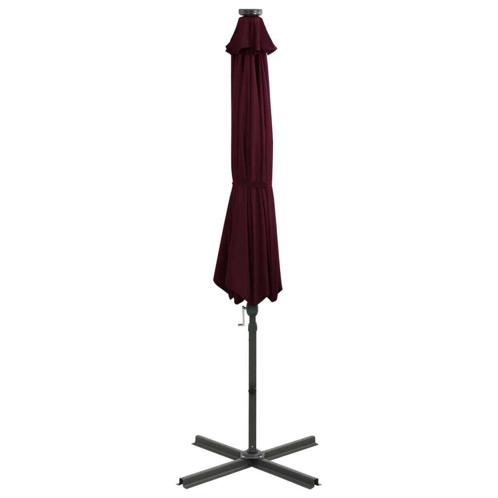 Cantilever Umbrella with Pole and LED Lights Bordeaux Red 300cm