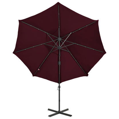 Cantilever Umbrella with Pole and LED Lights Bordeaux Red 300cm