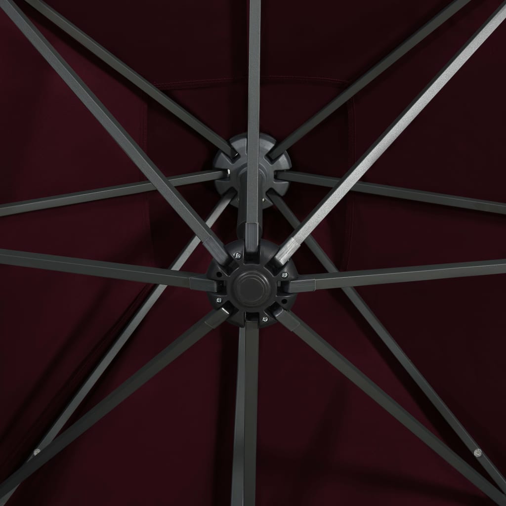 Cantilever Umbrella with Pole and LED Lights Bordeaux Red 300cm