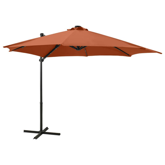 Cantilever Umbrella with Pole and LED Lights Terracotta 300 cm