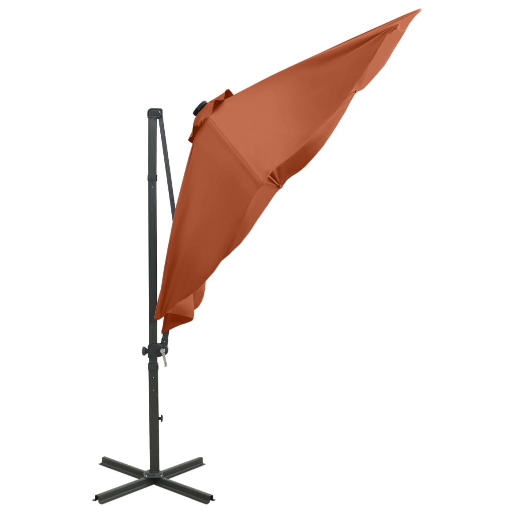 Cantilever Umbrella with Pole and LED Lights Terracotta 300 cm