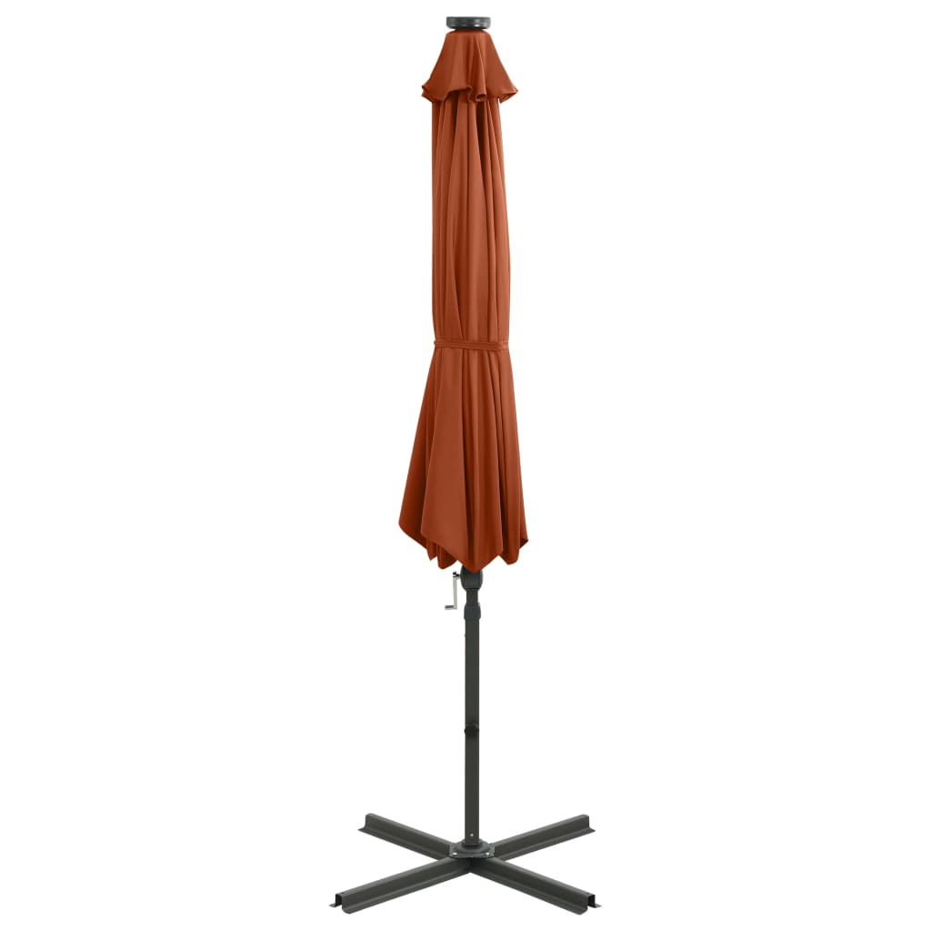 Cantilever Umbrella with Pole and LED Lights Terracotta 300 cm