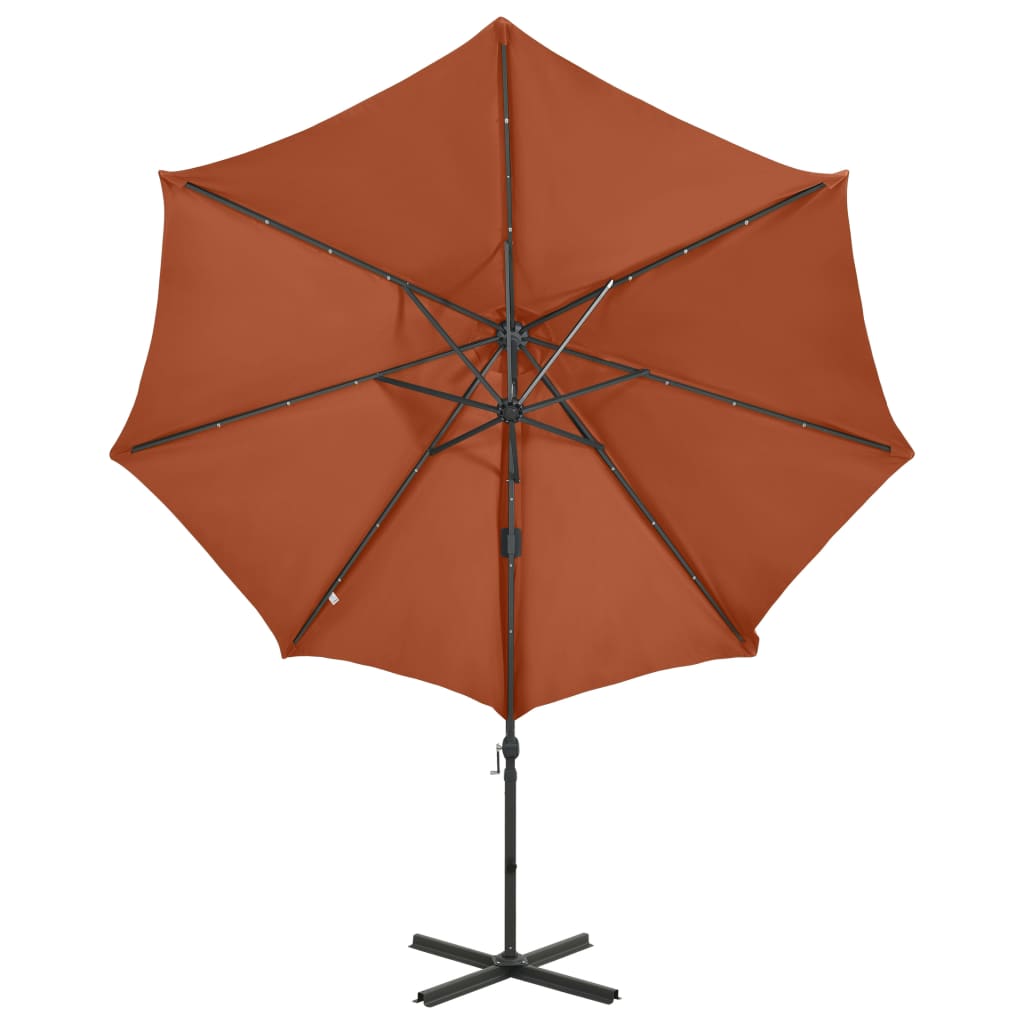 Cantilever Umbrella with Pole and LED Lights Terracotta 300 cm