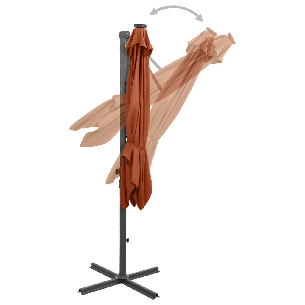 Cantilever Umbrella with Pole and LED Lights Terracotta 300 cm