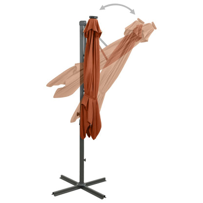 Cantilever Umbrella with Pole and LED Lights Terracotta 300 cm