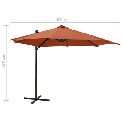 Cantilever Umbrella with Pole and LED Lights Terracotta 300 cm