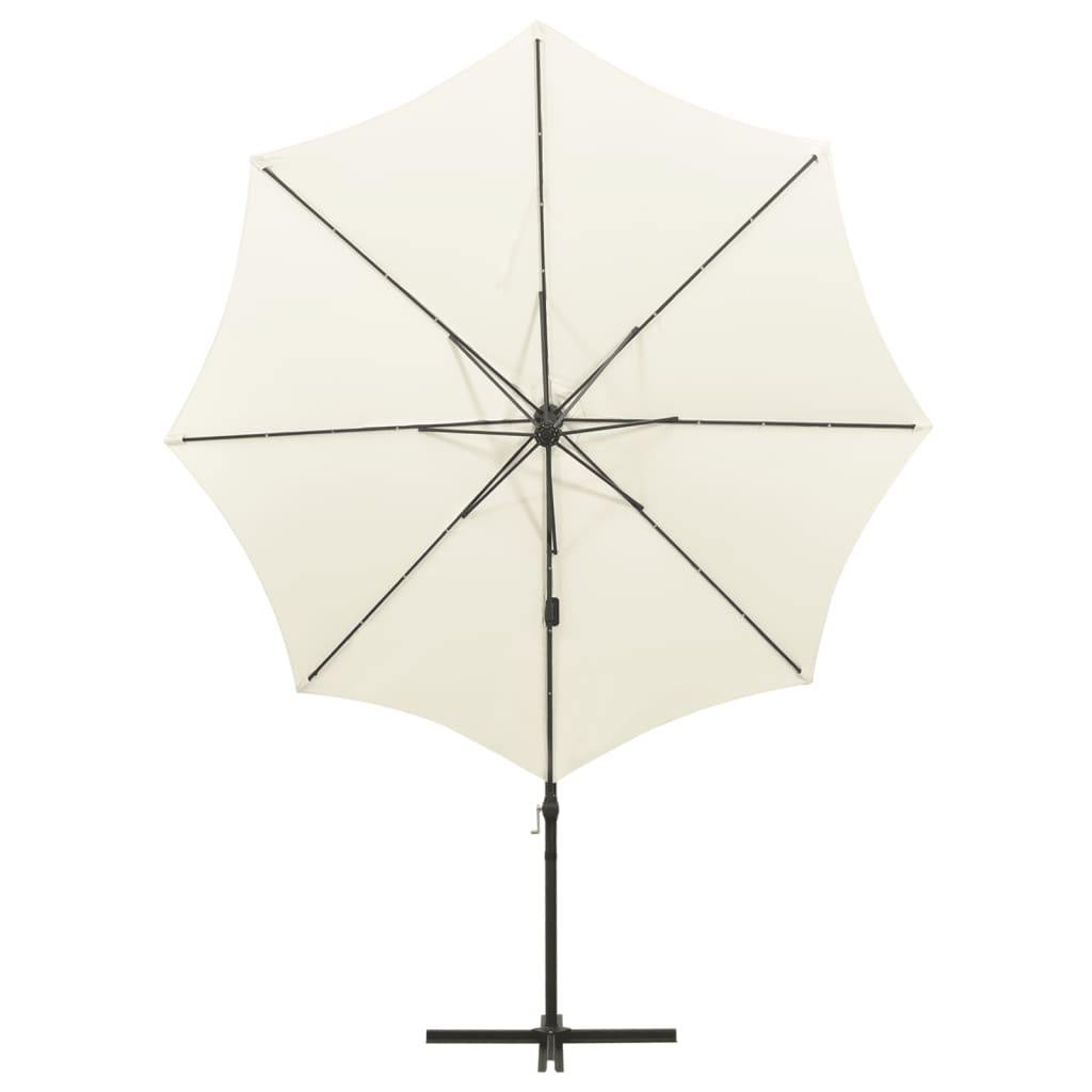 Cantilever Umbrella with Pole and LED Lights Sand 300 cm