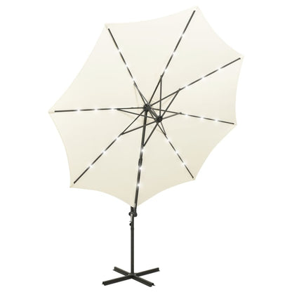 Cantilever Umbrella with Pole and LED Lights Sand 300 cm