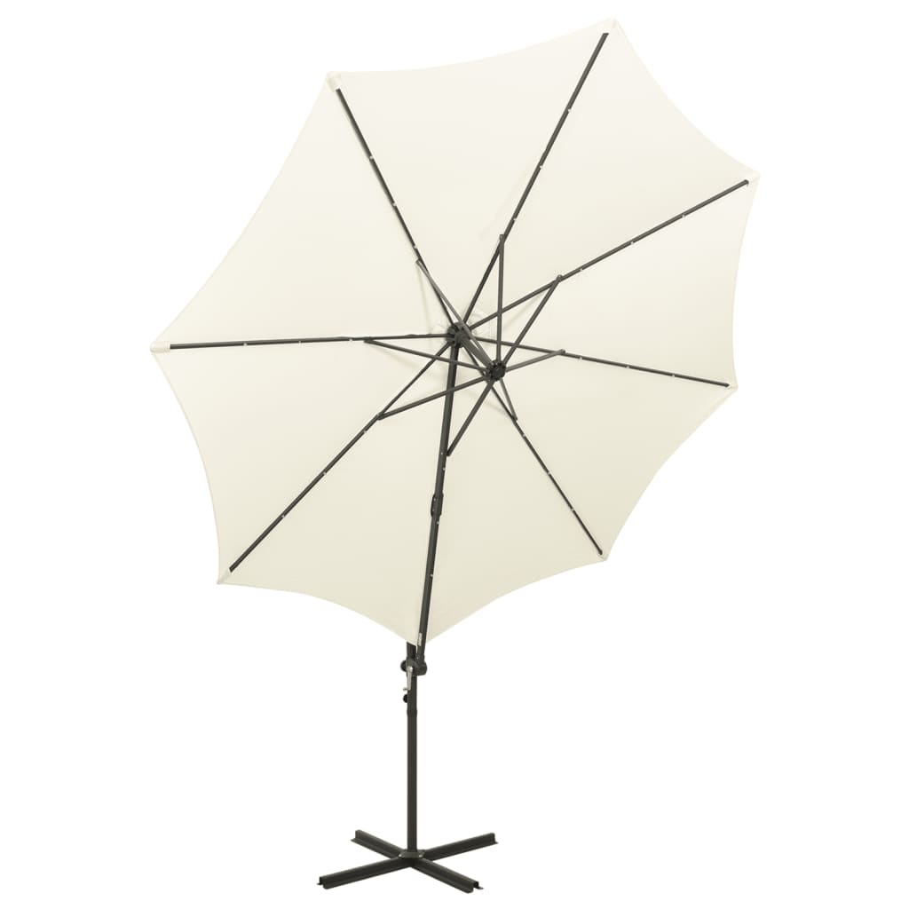 Cantilever Umbrella with Pole and LED Lights Sand 300 cm